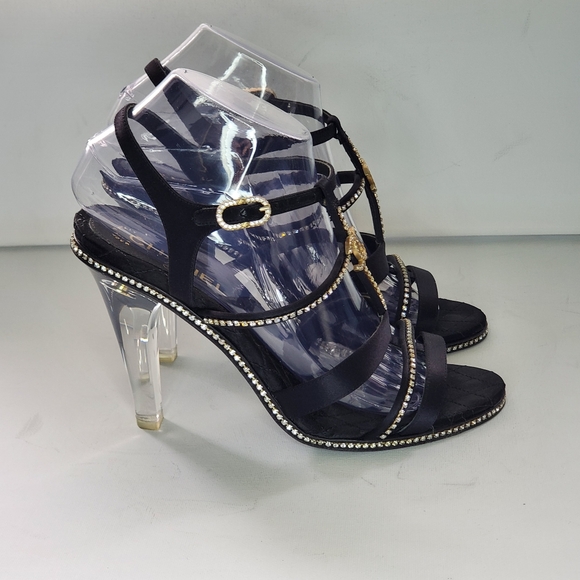 RARE Classic Authentic Chanel G29635 Strass CC Clear Heel Sandals - EU 39/US 8.5 - Picture 5 of 9